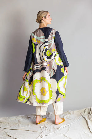 Manteau Tunique imprimée rétro en Seda Habotai motifs et couleurs PSOPHIA