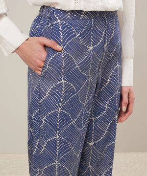 Pantalon Pili en Coton imprimé feuilles bleus HARTFORD