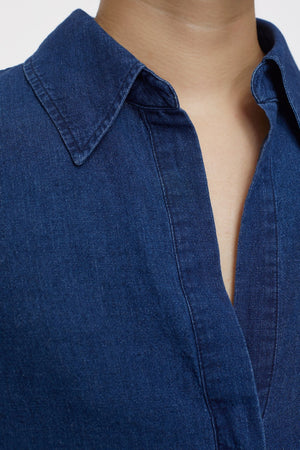 Blouse open neck tunic en Lin Coton mélangé Dark Blue CLOSED