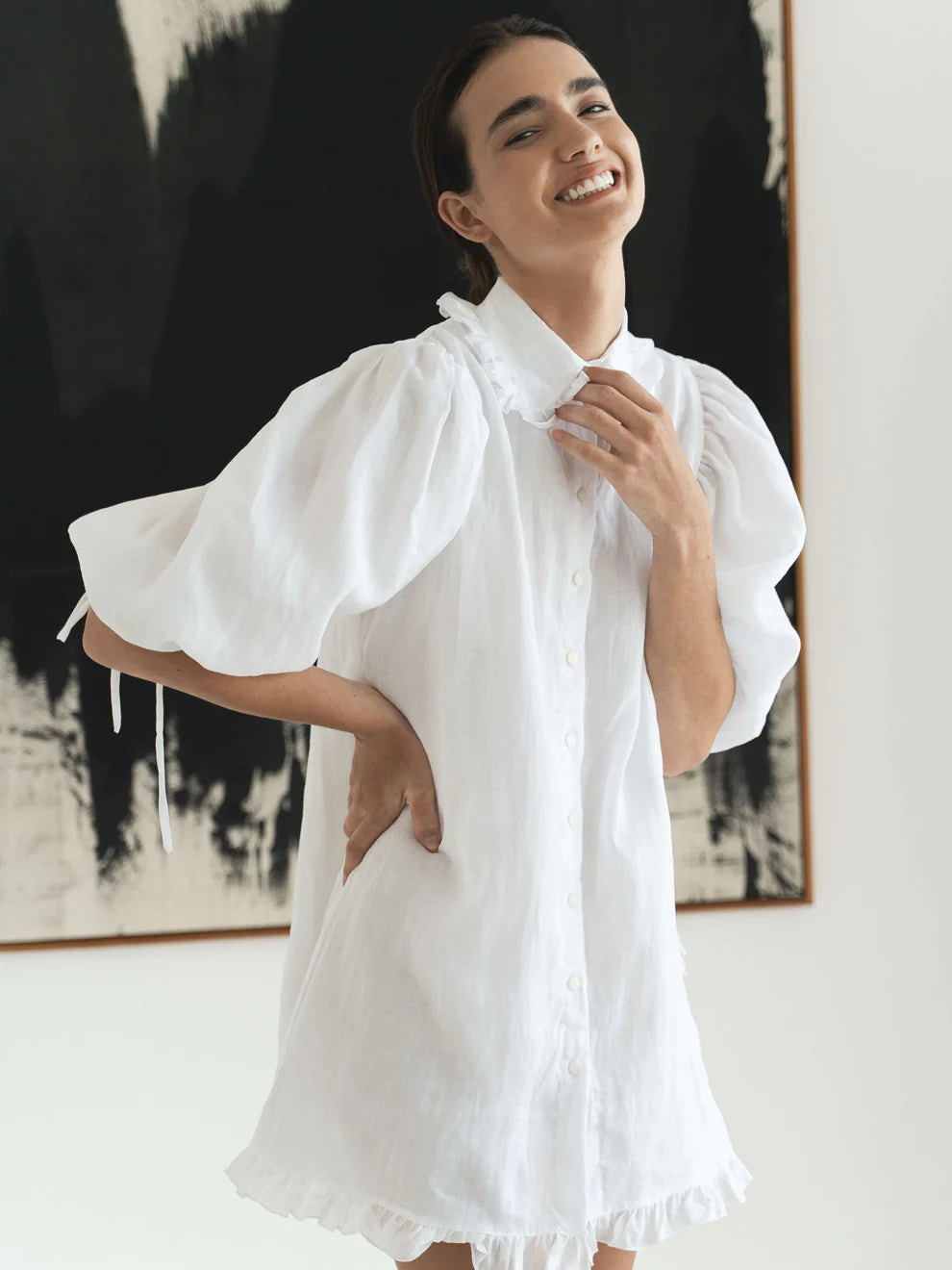 Robe blouse valerie en ramie white LUCIEE BRAND