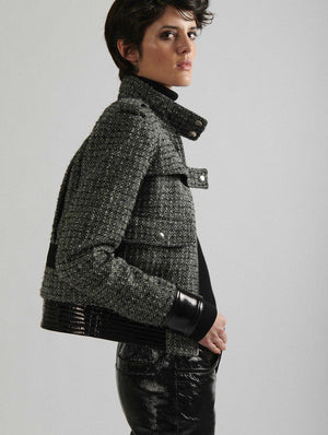 Blouson en tweed bouclette et cuir verni BARBARA BUI