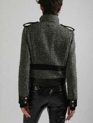 Blouson en tweed bouclette et cuir verni BARBARA BUI