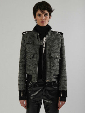 Blouson en tweed bouclette et cuir verni BARBARA BUI