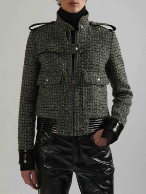 Blouson en tweed bouclette et cuir verni BARBARA BUI