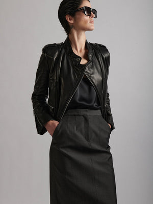 Blouson biker en cuir plongé noir BARBARA BUI