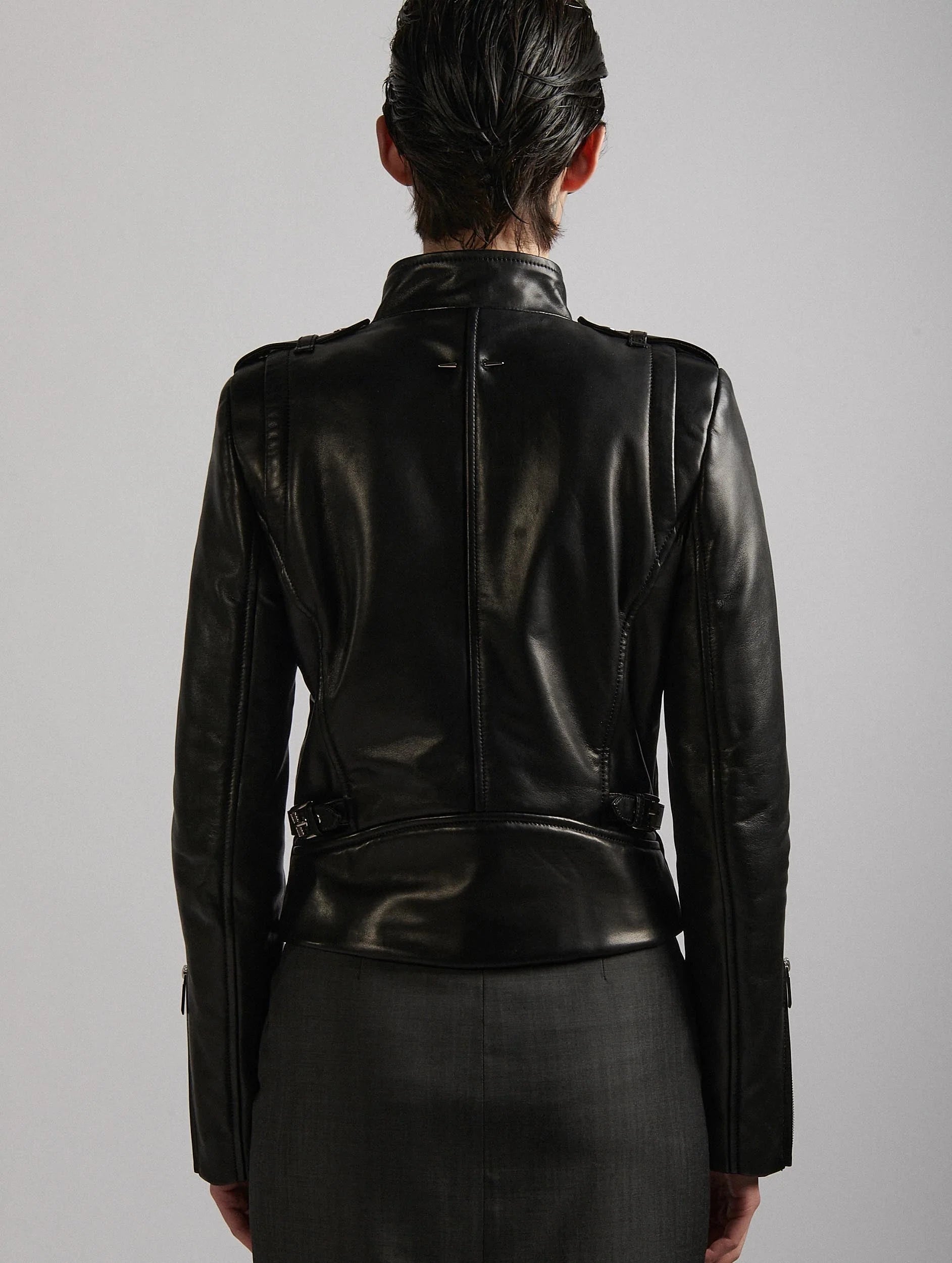 Blouson biker en cuir plongé noir BARBARA BUI