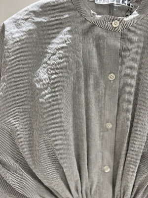 Chemisier rayures gris et blanc en Lin Coton Elastomultiester DAWEI