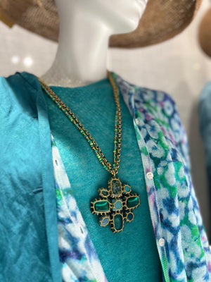 Sautoir en croix sur chaine et collier de perle BOKS& BAUM PARIS