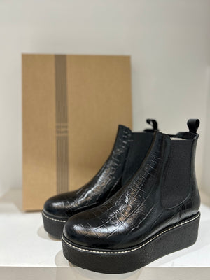 Bottines en cuir croco noir ANNE BLUM