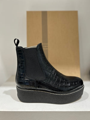 Bottines en cuir croco noir ANNE BLUM