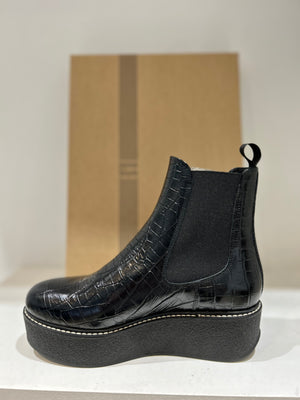 Bottines en cuir croco noir ANNE BLUM