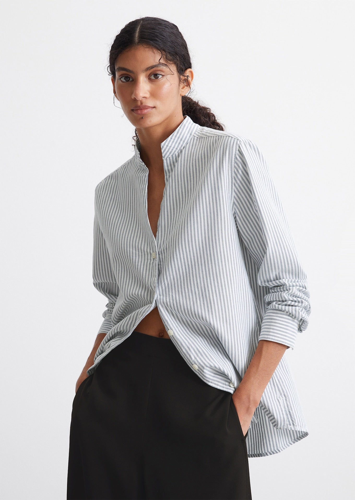 Blouse rayée à col montant regular en qualité Oxford MARC O'POLO