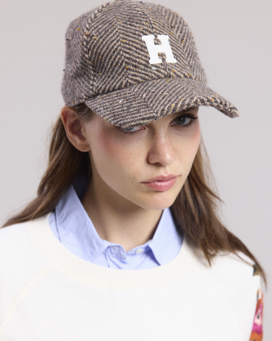 Casquette Femme en laine à chevrons marron Cap H HARTFORD