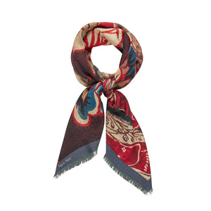 Foulard  dark bloom bordeaux laine soie TAPIS NOIR