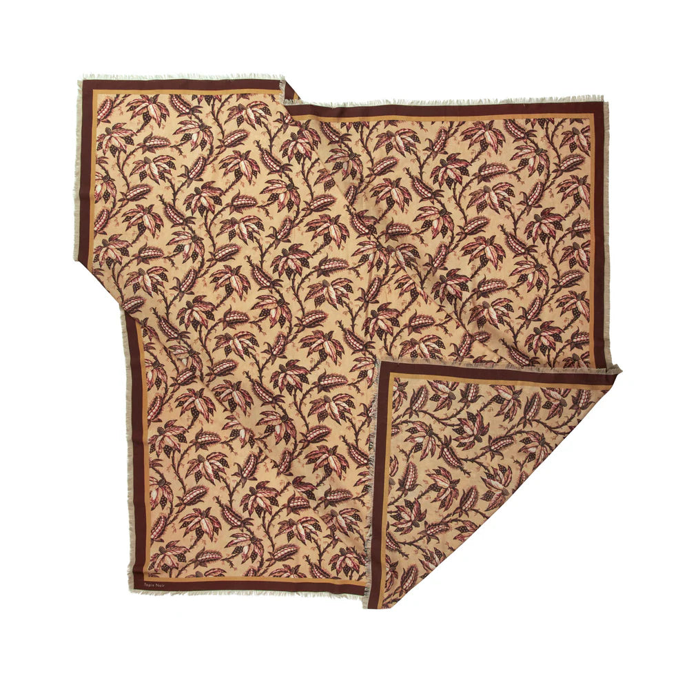 Foulard large harvest beige   laine soie TAPIS NOIR